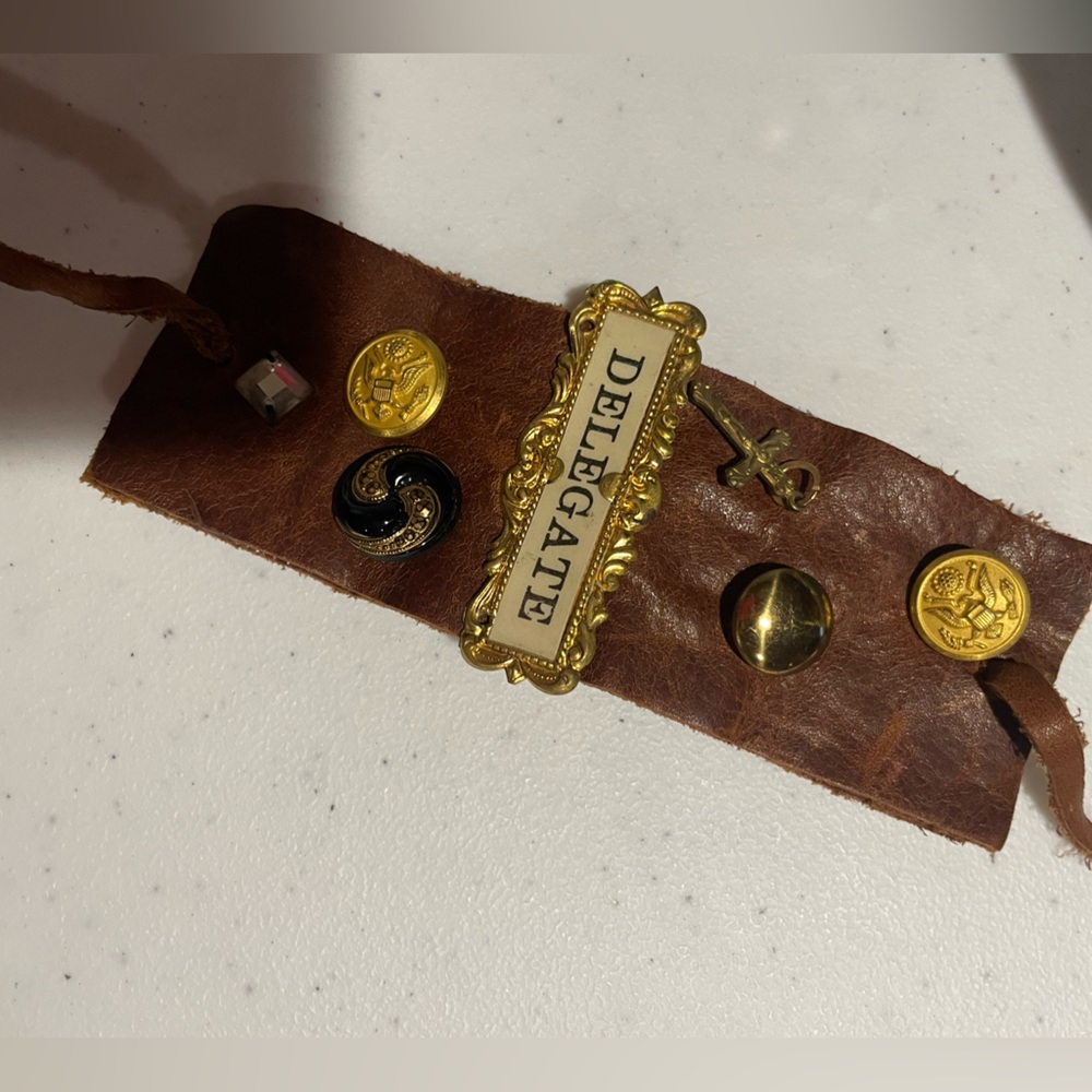 Leather charm bracelet. Tie back